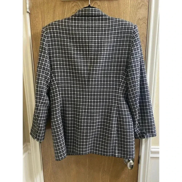 Vintage Rena Rowan For Saville Wool Plaid Houndstooth Blazer Black/Beige Button - Picture 6 of 8